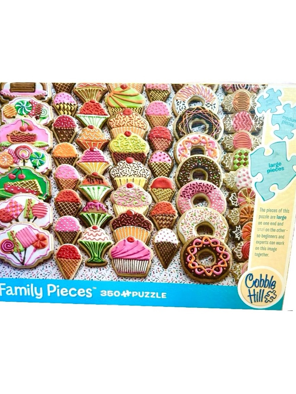Cobble Hill Sweet Treats 350 Piece Family Jigsaw Puzzle Cookies Cupcakes